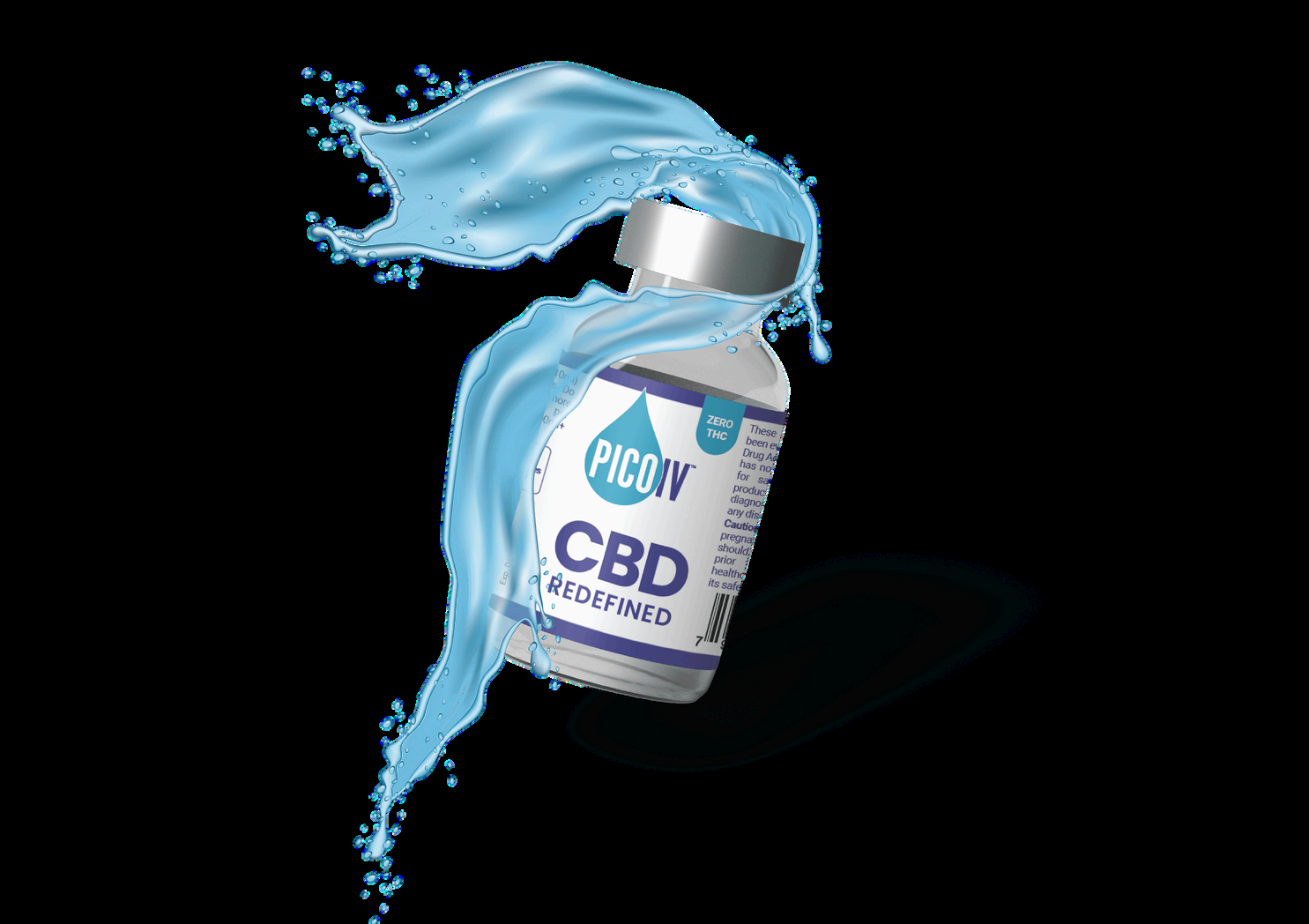 PICO IV CBD Redefined vial with water splash